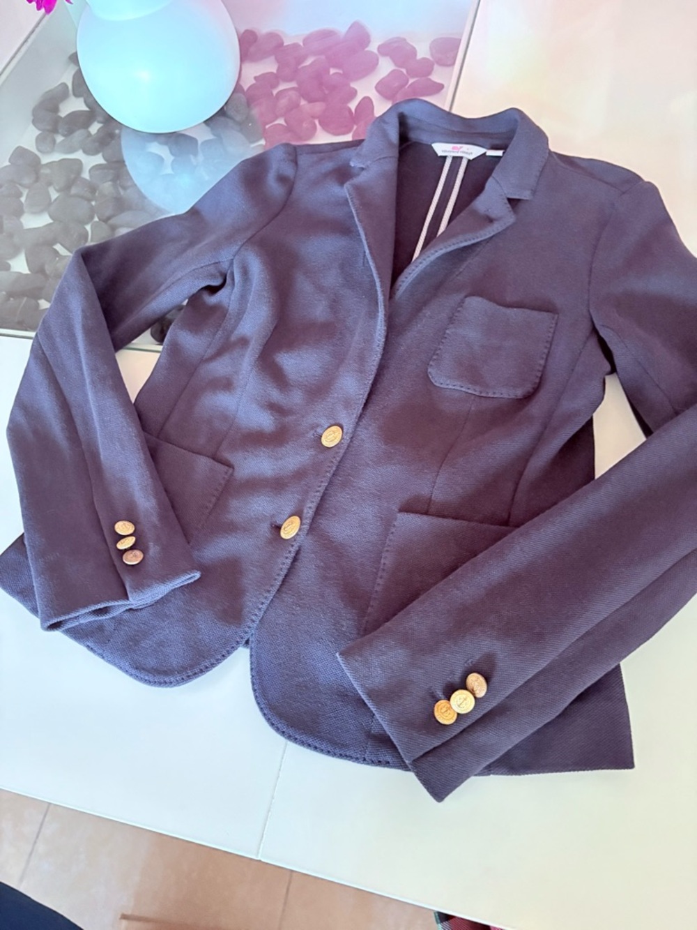 Vineyard Vines Navy Knit Blazer with Gold Buttons